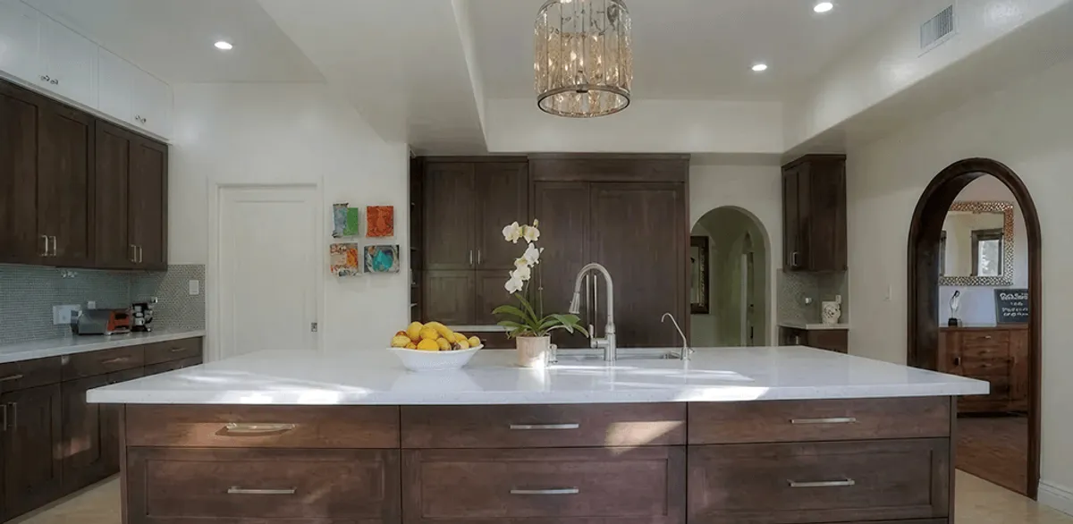 Cabinet refacing project with updated kitchen cabinets and island in Houston, TX