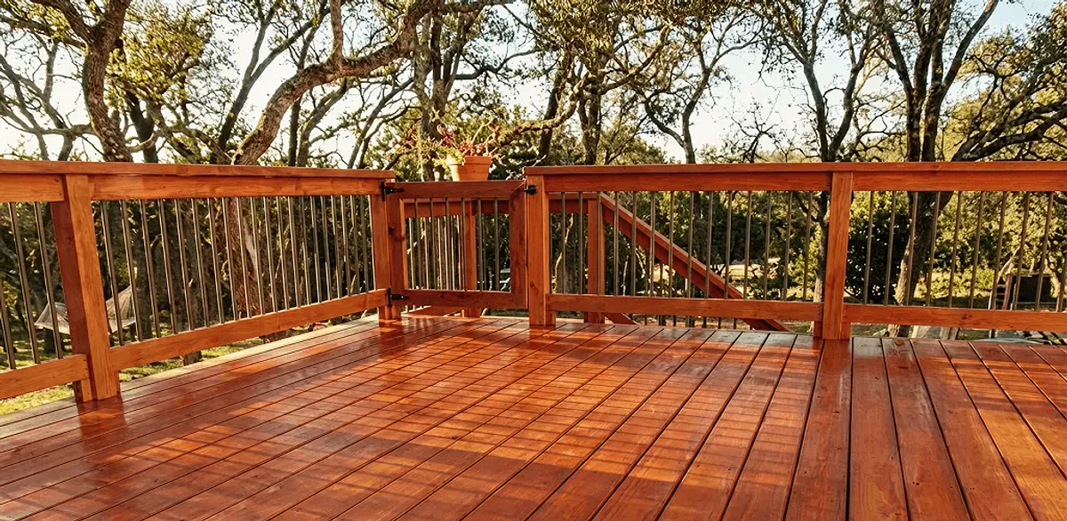 Deck sealing results with a freshly sealed wood deck in Houston, TX